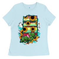 Baby Blue Indiana Map Sunflower Cactus Serape Ladies Tee - RanaPortraitStore