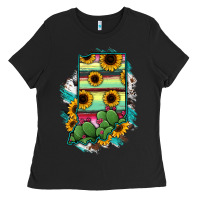 Black Indiana Map Sunflower Cactus Serape Ladies Tee - RanaPortraitStore