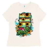 Bone Indiana Map Sunflower Cactus Serape Ladies Tee - RanaPortraitStore