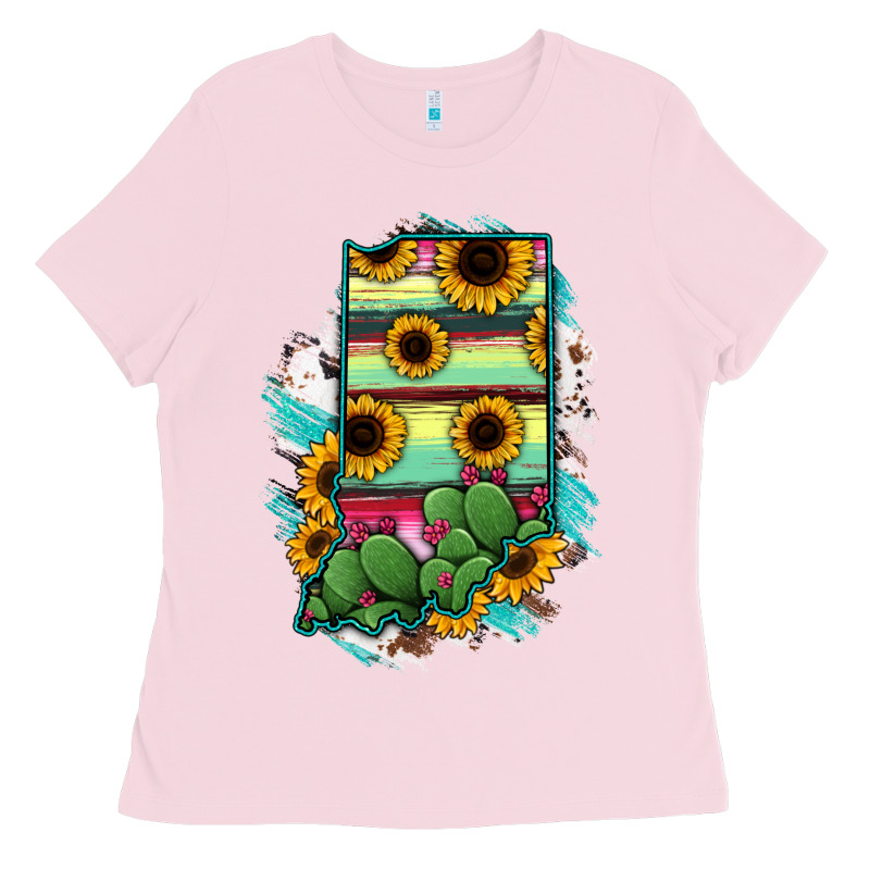 Indiana Map Sunflower Cactus Serape Ladies Tee by RanaPortraitStore | Teevron