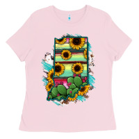 Bubblegum Pink Indiana Map Sunflower Cactus Serape Ladies Tee - RanaPortraitStore