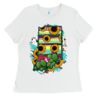 White Indiana Map Sunflower Cactus Serape Ladies Tee - RanaPortraitStore