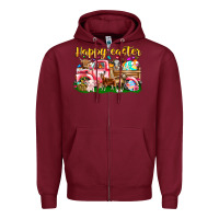 Burgundy Happy Easter Animal Car Zipper Hoodie - CowhideDigitalArt