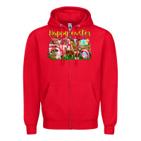Red Happy Easter Animal Car Zipper Hoodie - CowhideDigitalArt