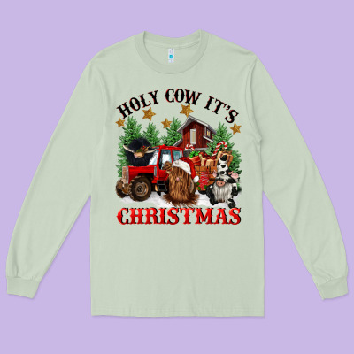Holy Cow Its Christmas Long Sleeve Tee Designed By Cowgirlartshop