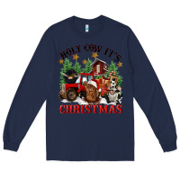Navy holy cow its christmas Long Sleeve Tee - CowGirlArtShop
