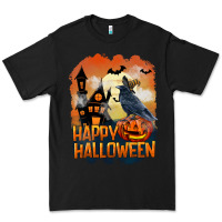 Black Happy Halloween With Crow Premium Tee - LillyAllenDesigns
