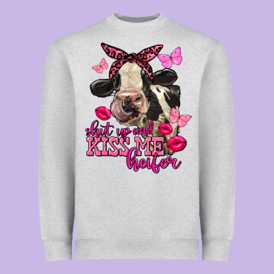 Valentine's Day Shut Up And Kiss Me Heifer Holstein Cow Heavyweight Sweatshirt Designed By Fadigitalartstudio