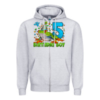 Heather Grey Birthday Boy Frog Age 5 Zipper Hoodie - LillyAllenDesigns