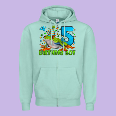 Birthday Boy Frog Age 5 Zipper Hoodie Designed By Lillyallendesigns