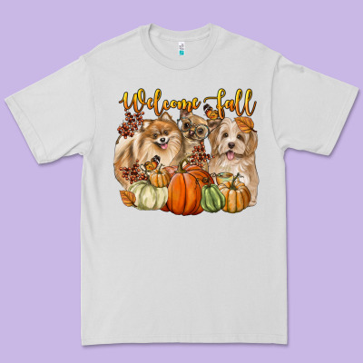 Welcome Fall With Dogs Premium Tee Designed By Lillyallendesigns