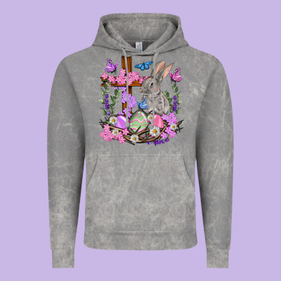 Easter Eggs And Bunny With Cross Easter Day Vintage Hoodie Designed By Howdyjamesfarm
