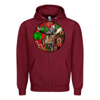 Burgundy moose buck deer christmas Zipper Hoodie - LillyAllenDesigns