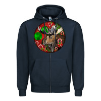 Navy moose buck deer christmas Zipper Hoodie - LillyAllenDesigns