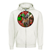 Oatmeal Heather moose buck deer christmas Zipper Hoodie - LillyAllenDesigns