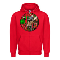 Red moose buck deer christmas Zipper Hoodie - LillyAllenDesigns