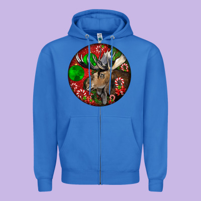 Moose Buck Deer Christmas Zipper Hoodie Designed By Lillyallendesigns