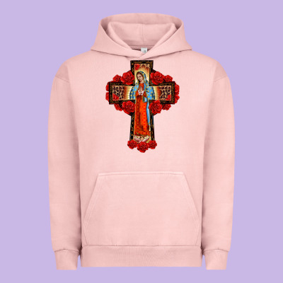 Lady Of Guadalupe Rose Cross, Urban Hoodie Designed By Barkaloodesign