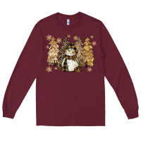 Burgundy snowman with christmas trees 11inches Long Sleeve Tee - CowGirlArtShop
