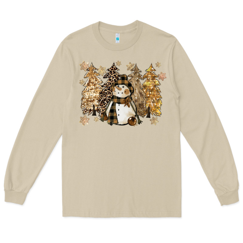 Snowman With Christmas Trees 11inches Long Sleeve Tee by CowGirlArtShop | Teevron