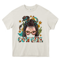 Cream Western Cowgirl Braid Hair Heavy Core Tee - BundleAndBundleShop