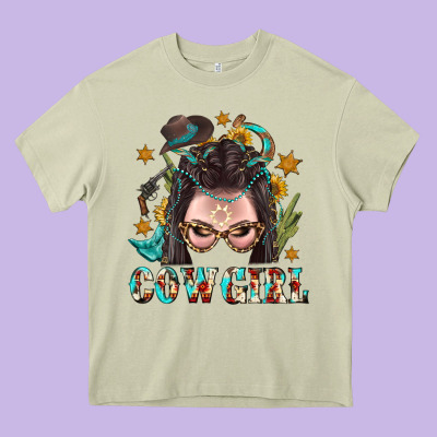 Western Cowgirl Braid Hair Heavy Core Tee Designed By Bundleandbundleshop