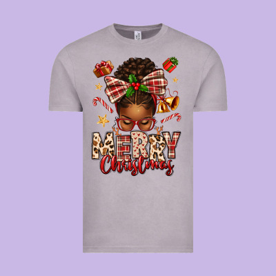 Merry Christmas Afro Messy Bun Vintage Tee Designed By Texasbilliewilder