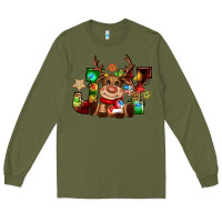 Army Green reindeer joy christmas Long Sleeve Tee - CowGirlArtShop
