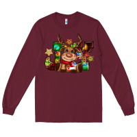 Burgundy reindeer joy christmas Long Sleeve Tee - CowGirlArtShop