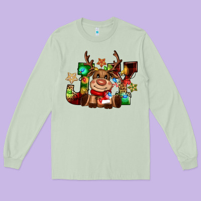 Reindeer Joy Christmas Long Sleeve Tee Designed By Cowgirlartshop