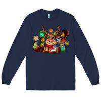 Navy reindeer joy christmas Long Sleeve Tee - CowGirlArtShop