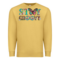 Antique Gold stay groovy with butterfly peace sign and flowers Premium Sweatshirt - Artiststas