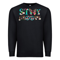 Black stay groovy with butterfly peace sign and flowers Premium Sweatshirt - Artiststas
