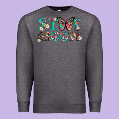 Stay Groovy With Butterfly Peace Sign And Flowers Premium Sweatshirt Designed By Artiststas