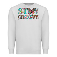 Dove Grey stay groovy with butterfly peace sign and flowers Premium Sweatshirt - Artiststas