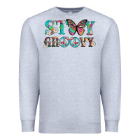 Heather Grey stay groovy with butterfly peace sign and flowers Premium Sweatshirt - Artiststas