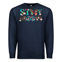 Navy stay groovy with butterfly peace sign and flowers Premium Sweatshirt - Artiststas