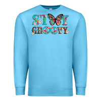 Ocean Blue stay groovy with butterfly peace sign and flowers Premium Sweatshirt - Artiststas