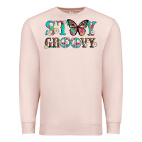 Pale Pink stay groovy with butterfly peace sign and flowers Premium Sweatshirt - Artiststas