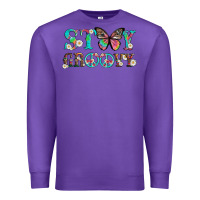 Purple stay groovy with butterfly peace sign and flowers Premium Sweatshirt - Artiststas