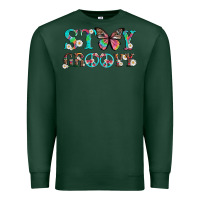 Sports Green stay groovy with butterfly peace sign and flowers Premium Sweatshirt - Artiststas