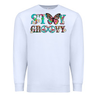 White stay groovy with butterfly peace sign and flowers Premium Sweatshirt - Artiststas