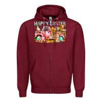 Burgundy Happy Easter Animal Farm Truck Zipper Hoodie - CowhideDigitalArt