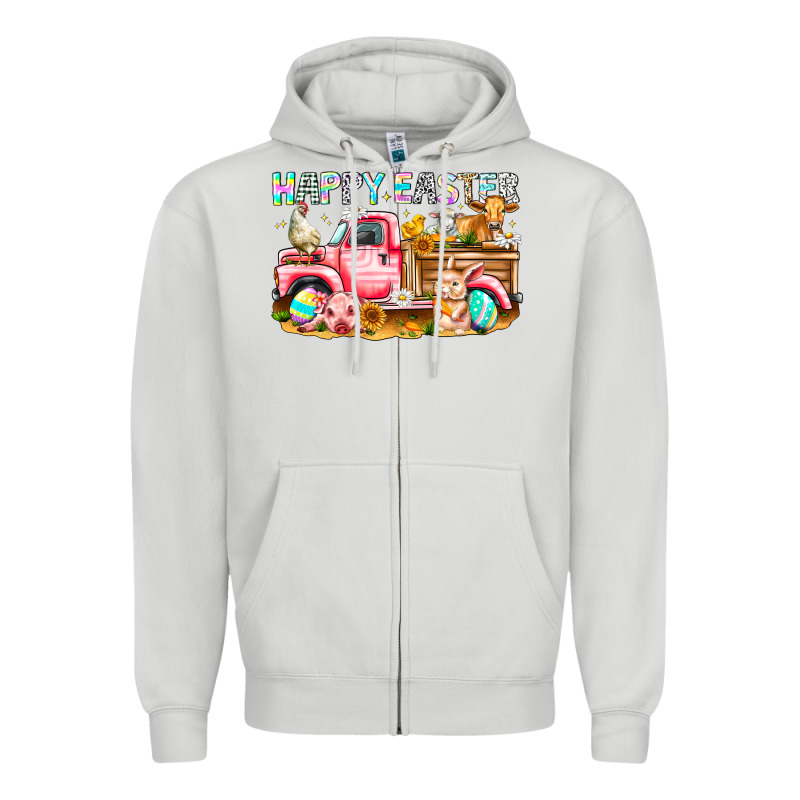 Happy Easter Animal Farm Truck Zipper Hoodie by CowhideDigitalArt | Teevron