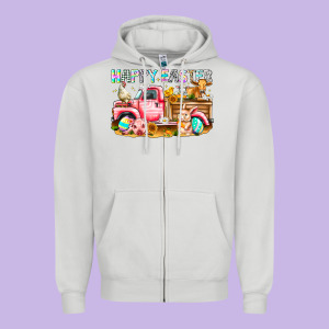 Happy Easter Animal Farm Truck Zipper Hoodie Designed By Cowhidedigitalart