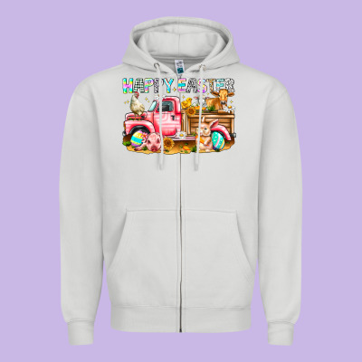 Happy Easter Animal Farm Truck Zipper Hoodie Designed By Cowhidedigitalart