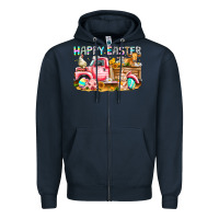 Navy Happy Easter Animal Farm Truck Zipper Hoodie - CowhideDigitalArt