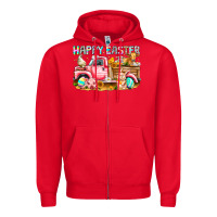 Red Happy Easter Animal Farm Truck Zipper Hoodie - CowhideDigitalArt