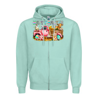 Seafoam Happy Easter Animal Farm Truck Zipper Hoodie - CowhideDigitalArt