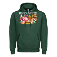 Sports Green Happy Easter Animal Farm Truck Zipper Hoodie - CowhideDigitalArt